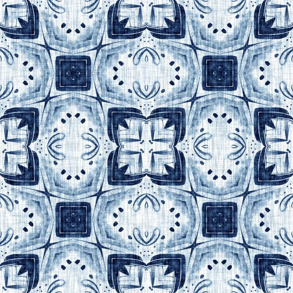 Indigo Dye Wash Coastal Damask Quilt Seamless Pattern Washed Out — Stock fotografie