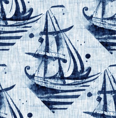 Çivit boyası, sahil temizliği, Damask yorganı, kusursuz desen. Dip Boyalı Görüntü efekti Deniz ve Deniz Mavisi İç Tekstil Arkaplanlarında keten desenli döşeme efekti