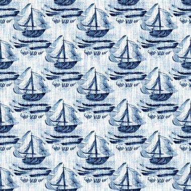 Çivit boyası, sahil temizliği, Damask yorganı, kusursuz desen. Dip Boyalı Görüntü efekti Deniz ve Deniz Mavisi İç Tekstil Arkaplanlarında keten desenli döşeme efekti