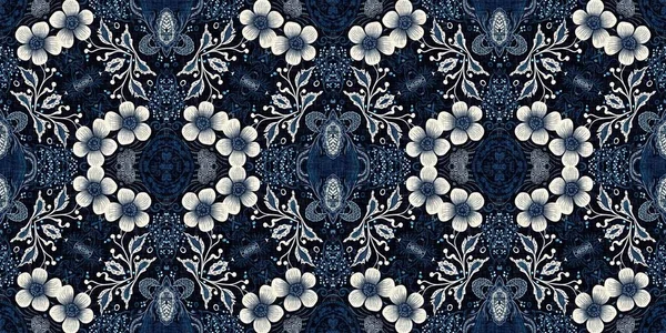 Diseño Borde Banner Azul Denim Boho Sin Costuras Moda Masculina — Foto de Stock