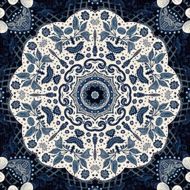  Kusursuz boho kot mavi tasarımı. Moda maskülen duvar kağıdı. Retro indigo çiçekli bandana desenli kumaş arkaplan.
