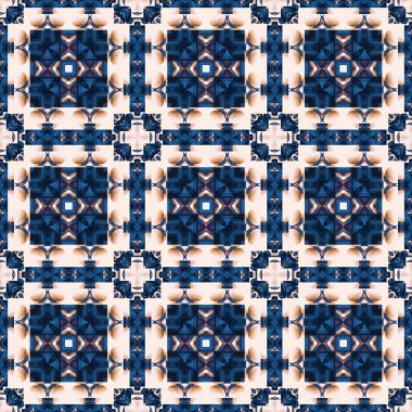  Seamless coastal blur painterly geometric mosaic effect. Patchwork blur masculine all over summer fashion damask repeat,Indigo Blue white watercolor batik azulejos tile background.
