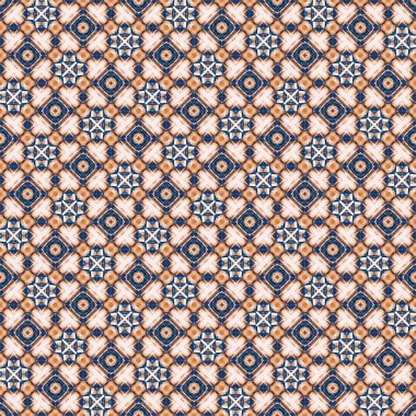  Seamless coastal blur painterly geometric mosaic effect. Patchwork blur masculine all over summer fashion damask repeat,Indigo Blue white watercolor batik azulejos tile background.