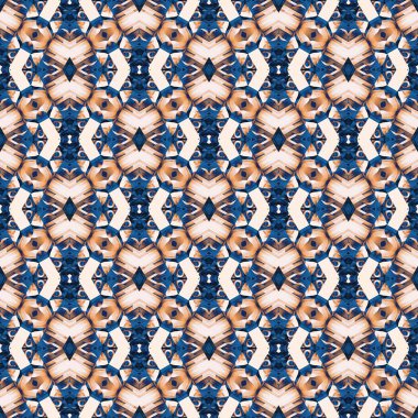  Seamless coastal blur painterly geometric mosaic effect. Patchwork blur masculine all over summer fashion damask repeat,Indigo Blue white watercolor batik azulejos tile background.