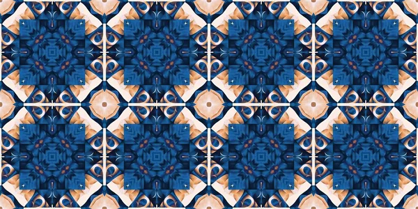  Seamless coastal geometrical floral mosaic effect banner. Ornamental blur bleed arabesque summer fashion repeat edge trim.Blue white watercolor azulejo tile border background.