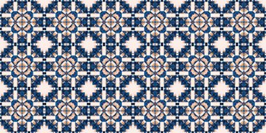  Seamless coastal geometrical floral mosaic effect banner. Ornamental blur bleed arabesque summer fashion repeat edge trim.Blue white watercolor azulejo tile border background.
