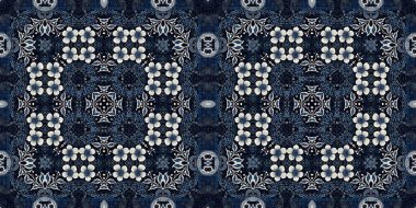  Kusursuz boho kot pantolon mavi pankart kenar tasarımı. Moda erkeksiliği, uçsuz bucaksız kenar kesimi. Retro indigo çiçekli bandana 2 ton desenli kumaş kenar arka planı.