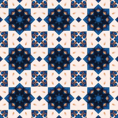  Seamless coastal blur painterly geometric mosaic effect. Patchwork blur masculine all over summer fashion damask repeat,Indigo Blue white watercolor batik azulejos tile background.