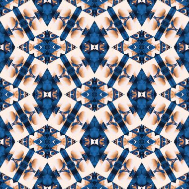  Seamless coastal blur painterly geometric mosaic effect. Patchwork blur masculine all over summer fashion damask repeat,Indigo Blue white watercolor batik azulejos tile background.