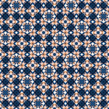  Seamless coastal blur painterly geometric mosaic effect. Patchwork blur masculine all over summer fashion damask repeat,Indigo Blue white watercolor batik azulejos tile background.
