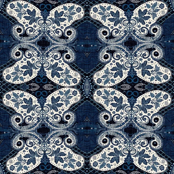 Naadloze Boho Denim Blauw Design Mode Mannelijk Behang Retro Indigo — Stockfoto