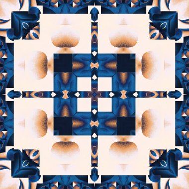  Seamless coastal blur painterly geometric mosaic effect. Patchwork blur masculine all over summer fashion damask repeat,Indigo Blue white watercolor batik azulejos tile background.