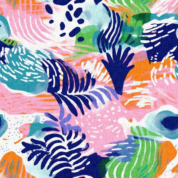  Seamless trendy underwater kelp and seaweed repeat background. Tropical modern coastal pattern clash fabric coral reef print for summer beach textile designs with a linen cotton effect.