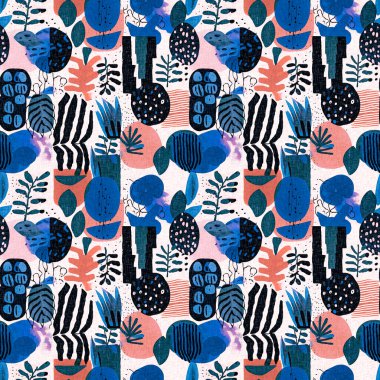 Kusursuz modayı tekrarlayan arka plan. Eğlenceli modern kıyı desenleri yaz tekstil tasarımları için keten pamuk efektli kumaş baskıları.. 