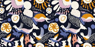 Kusursuz modayı tekrarlayan kenar süsleme pankartı arka planı. Modern eğlence desenleri, yaz aylarında pamuk efektli tekstil tasarımları için kumaş kenar baskısı.. 