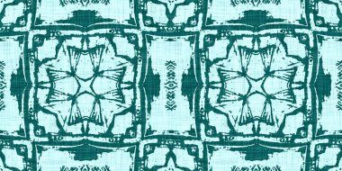  Kusursuz su kıyısı bulanık keten efekti geometrik mozaik efekt. Boho Patchwork denizcilik erkeksi kurdele kesimi. Teal yeşil, canlı suluboya batik azulejos fayans kenar afişi arkaplanı.