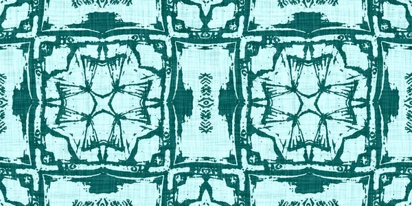  Kusursuz su kıyısı bulanık keten efekti geometrik mozaik efekt. Boho Patchwork denizcilik erkeksi kurdele kesimi. Teal yeşil, canlı suluboya batik azulejos fayans kenar afişi arkaplanı.