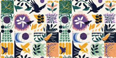 Kusursuz modayı tekrarlayan kenar süsleme pankartı arka planı. Modern eğlence desenleri, yaz aylarında pamuk efektli tekstil tasarımları için kumaş kenar baskısı.. 