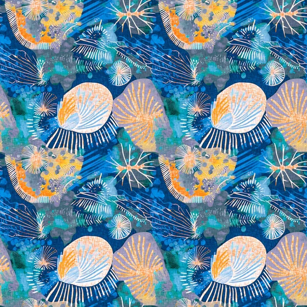 Tropisch Moderne Muschelmuster Der Küste Kollidieren Mit Korallenriff Print Für — Stockfoto
