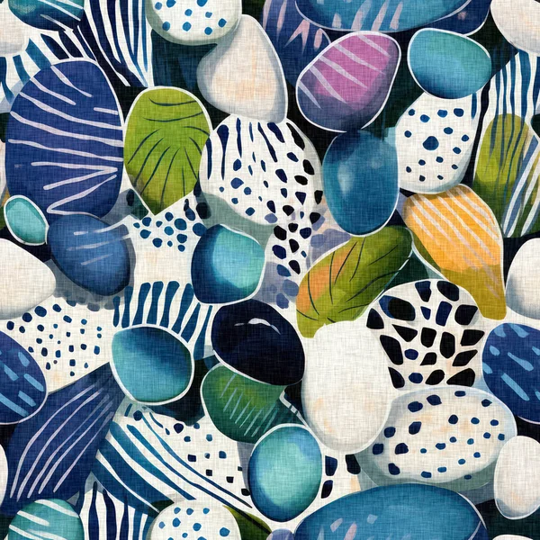 Tropik Modern Plaj Taşları Kıyı Desenleri Yaz Tekstil Tasarımları Için — Stok fotoğraf
