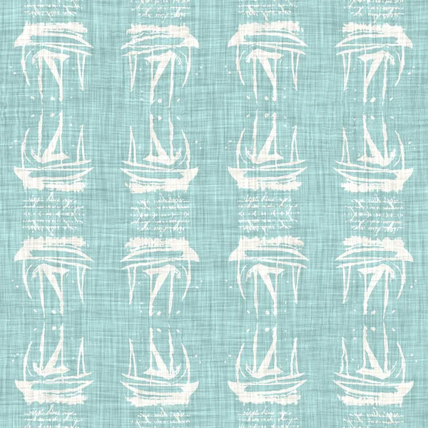 シームレスな沿岸ぼかしリネン効果幾何モザイク効果 ボホパッチワークの航海男は夏のファッションを繰り返します ティールアクアホワイト鮮やかな水彩バティックAzulejosタイルの背景 — ストック写真