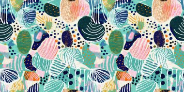 Tropikal modern deniz kabuğu kıyı desenleri kumaş mercan resif sınır baskısı yaz sahili tekstil afiş kenarı keten pamuk efektli. Kusursuz sualtı deniz kabuğu istiridyesi arka planı tekrarla