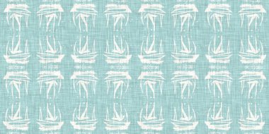 Boho Patchwork denizcilik, erkeksi yaz kurdele kesimi. Aqua teal blue vibrant suluboya batik azulejos fayans sınır kapağı arka planı. Kusursuz sahil bulanık keten efekti geometrik mozaik etkisi. 