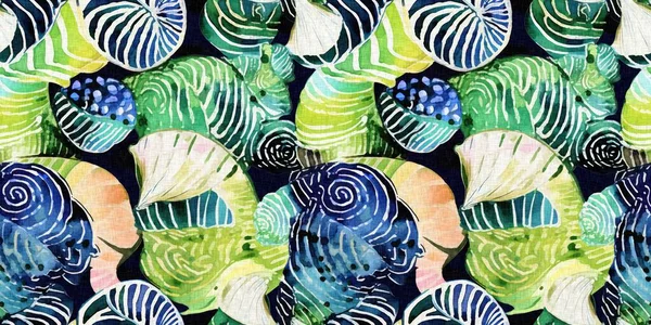 Tropical Modern Seashell Coastal Pattern Clash Fabric Coral Reef Border — Stock Photo, Image