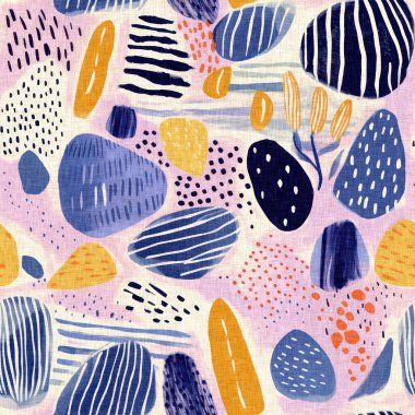 Tropik modern plaj taşları kıyı desenleri yaz tekstil tasarımları için taze keten pamuk efektli kumaş desenleri. Kusursuz trend çakıl taşı yinelenen arka plan