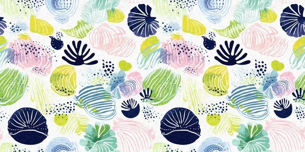 Tropical Modern Seashell Coastal Pattern Clash Fabric Coral Reef Border — Stock Photo, Image