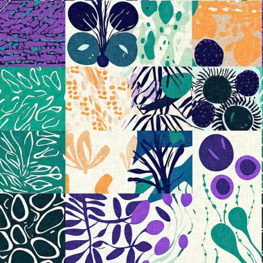 Keten pamuk efektli yaz tekstil tasarımları için kumaş baskısı. Kusursuz modaya uygun modern model çakışması arka planda tekrarla