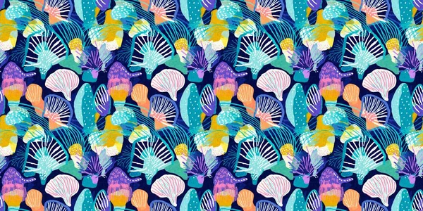Tropical Modern Seashell Coastal Pattern Clash Fabric Coral Reef Border — Stock fotografie