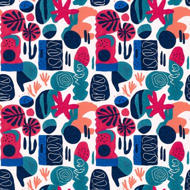 Kusursuz modayı tekrarlayan arka plan. Eğlenceli modern kıyı desenleri yaz tekstil tasarımları için keten pamuk efektli kumaş baskıları.. 