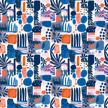 Kusursuz modayı tekrarlayan arka plan. Eğlenceli modern kıyı desenleri yaz tekstil tasarımları için keten pamuk efektli kumaş baskıları.. 