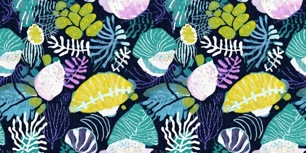 Tropical Modern Seashell Coastal Pattern Clash Fabric Coral Reef Border — Stock fotografie