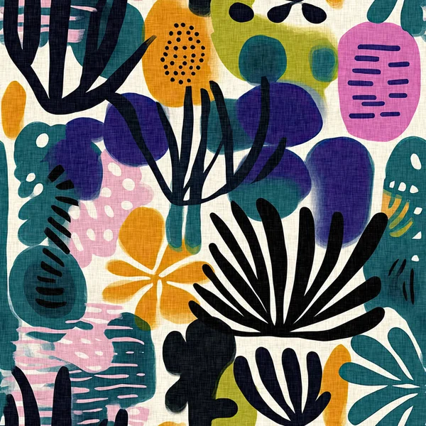 Keten pamuk efektli yaz tekstil tasarımları için kumaş baskısı. Kusursuz modaya uygun modern model çakışması arka planda tekrarla