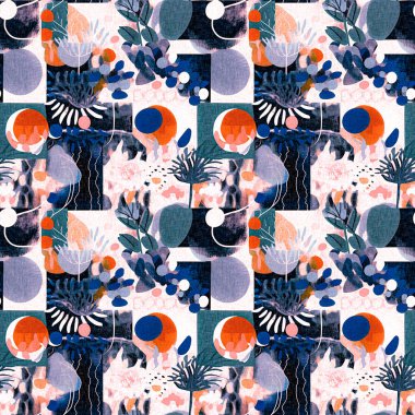 Kusursuz modayı tekrarlayan arka plan. Eğlenceli modern kıyı desenleri yaz tekstil tasarımları için keten pamuk efektli kumaş baskıları.. 