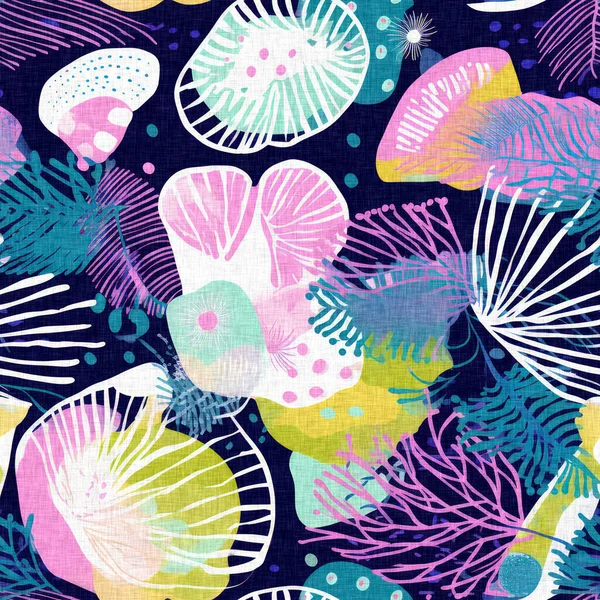 Тропические Современные Раковины Прибрежные Картины Сталкиваются Ткани Коралловых Рифов Печати — стоковое фото