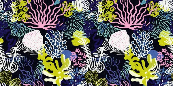Naadloze Trendy Onderwater Kelp Zeewier Lint Rand Achtergrond Tropisch Modern — Stockfoto