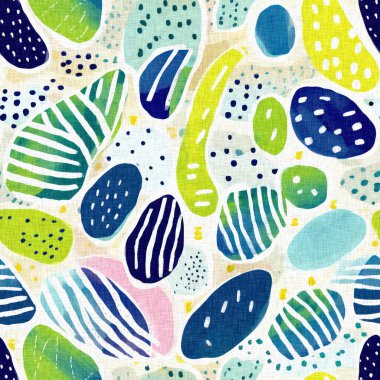 Tropik modern plaj taşları kıyı desenleri yaz tekstil tasarımları için taze keten pamuk efektli kumaş desenleri. Kusursuz trend çakıl taşı yinelenen arka plan