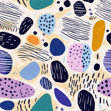 Tropik modern plaj taşları kıyı desenleri yaz tekstil tasarımları için taze keten pamuk efektli kumaş desenleri. Kusursuz trend çakıl taşı yinelenen arka plan