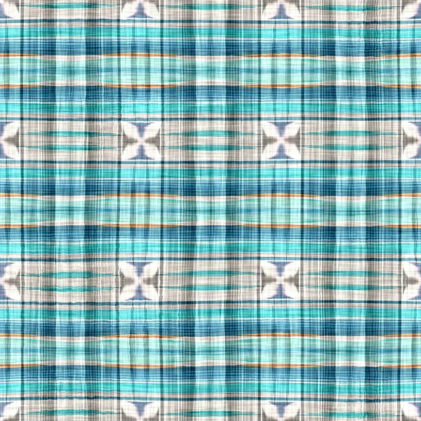 Seamless Sailor Flannel Textile Gingham Repeat Swatch Teal Rustic Coastal — Stok Foto