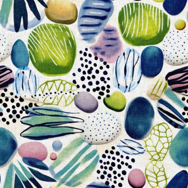 Tropik modern plaj taşları kıyı desenleri yaz tekstil tasarımları için taze keten pamuk efektli kumaş desenleri. Kusursuz trend çakıl taşı yinelenen arka plan