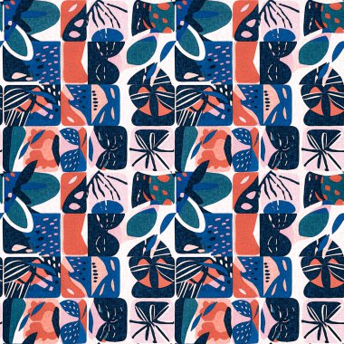 Kusursuz modayı tekrarlayan arka plan. Eğlenceli modern kıyı desenleri yaz tekstil tasarımları için keten pamuk efektli kumaş baskıları.. 