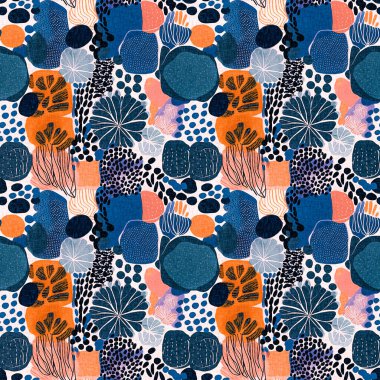 Kusursuz modayı tekrarlayan arka plan. Eğlenceli modern kıyı desenleri yaz tekstil tasarımları için keten pamuk efektli kumaş baskıları.. 