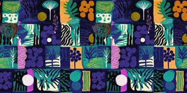 Kusursuz modayı tekrarlayan kenar süsleme pankartı arka planı. Modern eğlence desenleri, yaz aylarında pamuk efektli tekstil tasarımları için kumaş kenar baskısı.. 