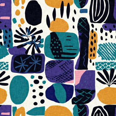 Keten pamuk efektli yaz tekstil tasarımları için kumaş baskısı. Kusursuz modaya uygun modern model çakışması arka planda tekrarla