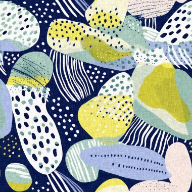 Tropik modern plaj taşları kıyı desenleri yaz tekstil tasarımları için taze keten pamuk efektli kumaş desenleri. Kusursuz trend çakıl taşı yinelenen arka plan