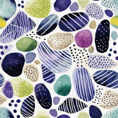 Tropik modern plaj taşları kıyı desenleri yaz tekstil tasarımları için taze keten pamuk efektli kumaş desenleri. Kusursuz trend çakıl taşı yinelenen arka plan