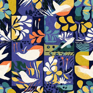 Keten pamuk efektli yaz tekstil tasarımları için kumaş baskısı. Kusursuz modaya uygun modern model çakışması arka planda tekrarla